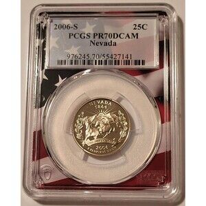 2006 S Clad Nevada State Quarter Proof PR70 DCAM PCGS Flag Frame Holder